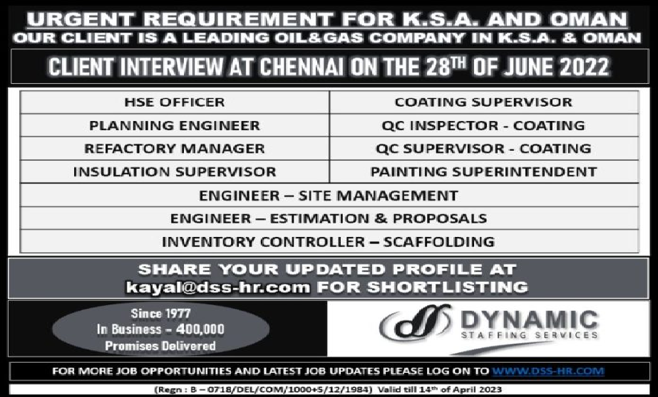 OMAN & SAUDI Requirement Client Interview on 28th June 2022 @ CHENNAI