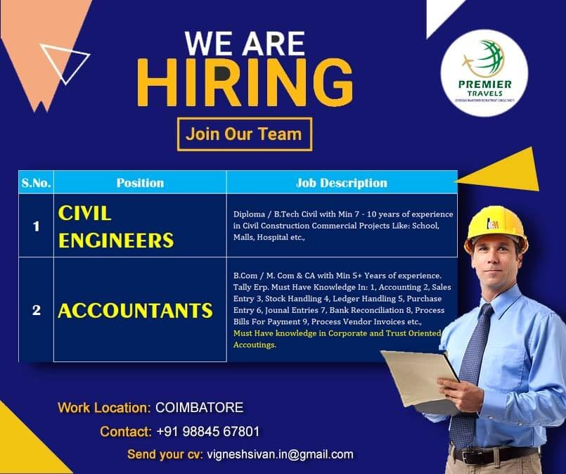 Coimbatore - Hiring for Civil Engineers and accountants