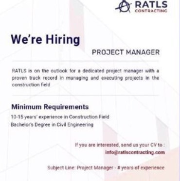 RATLS CONTRACTING We're Hiring PROJECT MANAGER in UAE