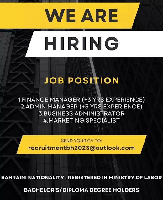 We are Hiring Following position in Bahrain