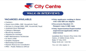 City Center Kuwait announces the opening of a recruitment day for 13 jobs on Monday, May 15, 2023