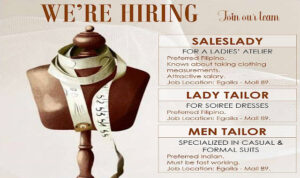 WE'RE HIRING SALESLADY - LADY TAILOR - MEN TAILOR in Kuwait