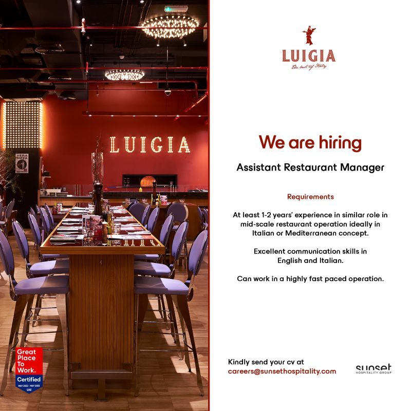 Dubai - Sunset Hospitality Group Job Openings For All Departments