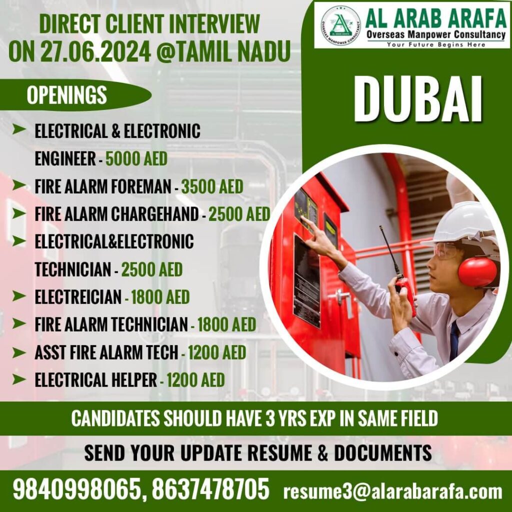 Dubai Careers 2024 - Direct Client Interview on 27.06.2024 at Chennai