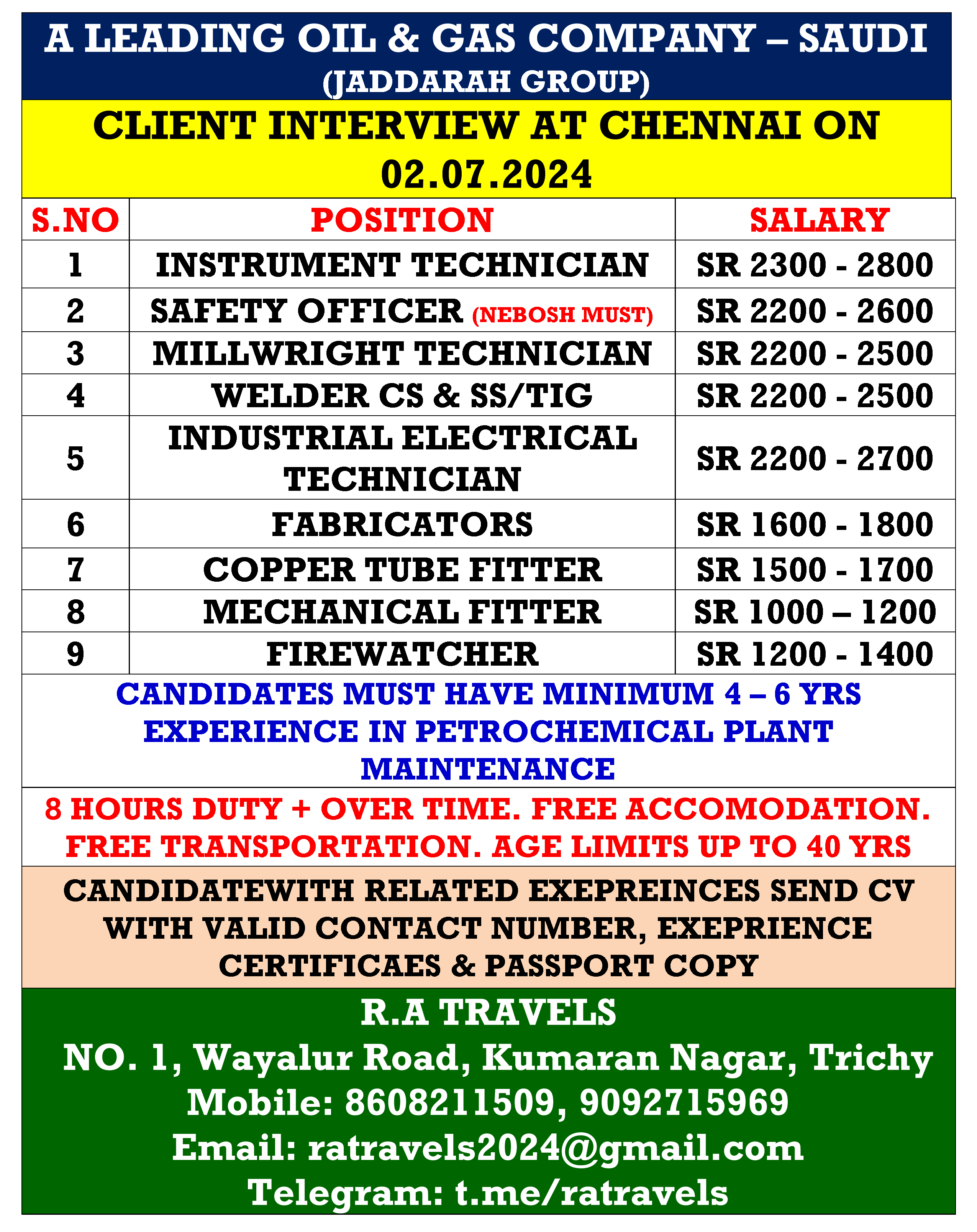 Jaddarah Group Saudi Jobs 2024 – Client Interview at Chennai on 02-07-2024