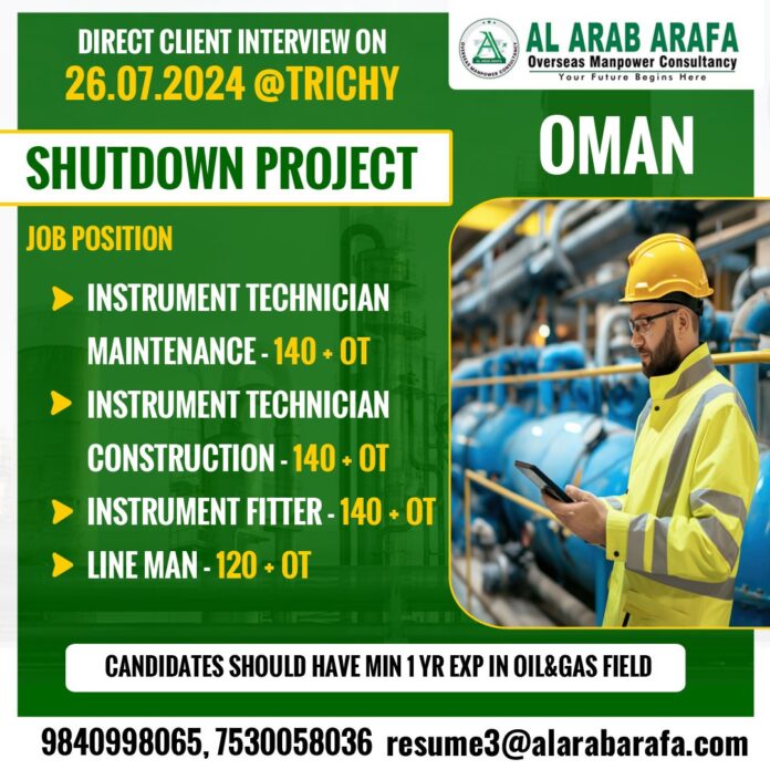 OMAN Client Interview at Trichy on 26-07-2024 for Shutdown Project