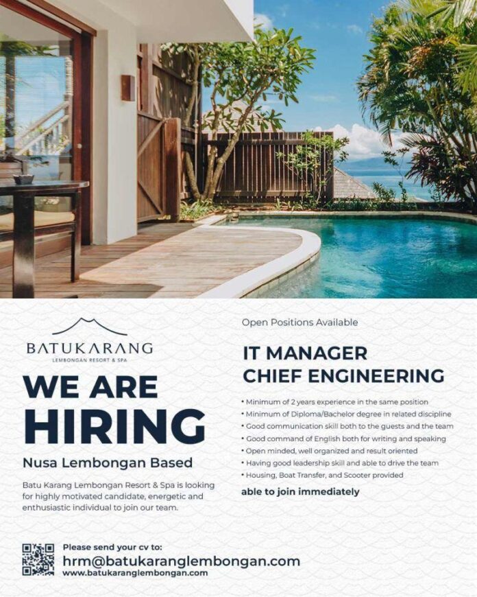 Indonesia Batu karang lembongan Resort and Spa Hiring 2024