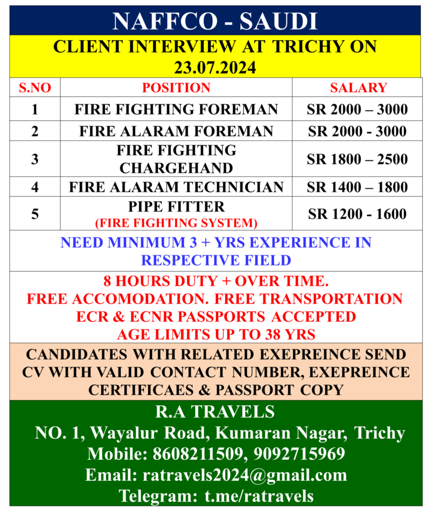 Saudi Naffco Interview at Trichy on 23.07.2024