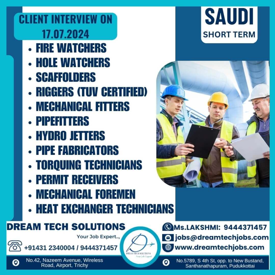 Saudi Hiring – Interview at Trichy on 17-07-2024 