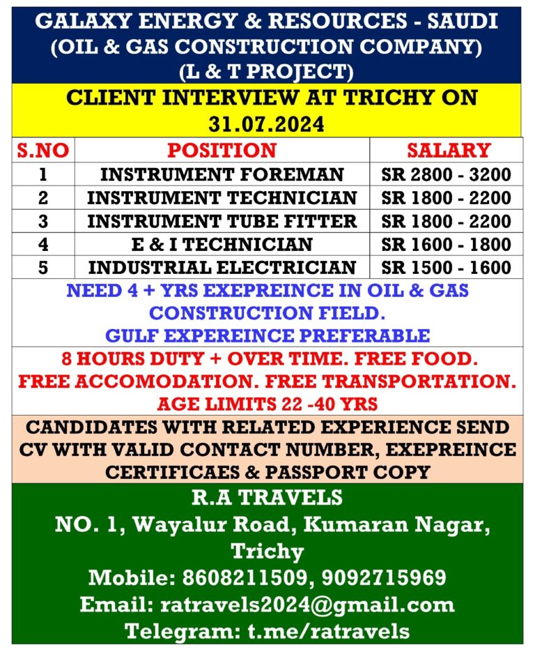 Saudi Galaxy Energy & Resources Interview at Trichy on 31-07-2024