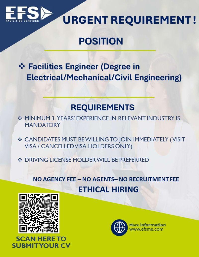 Dubai EFS Facilities Engineer Urgently Hiring 