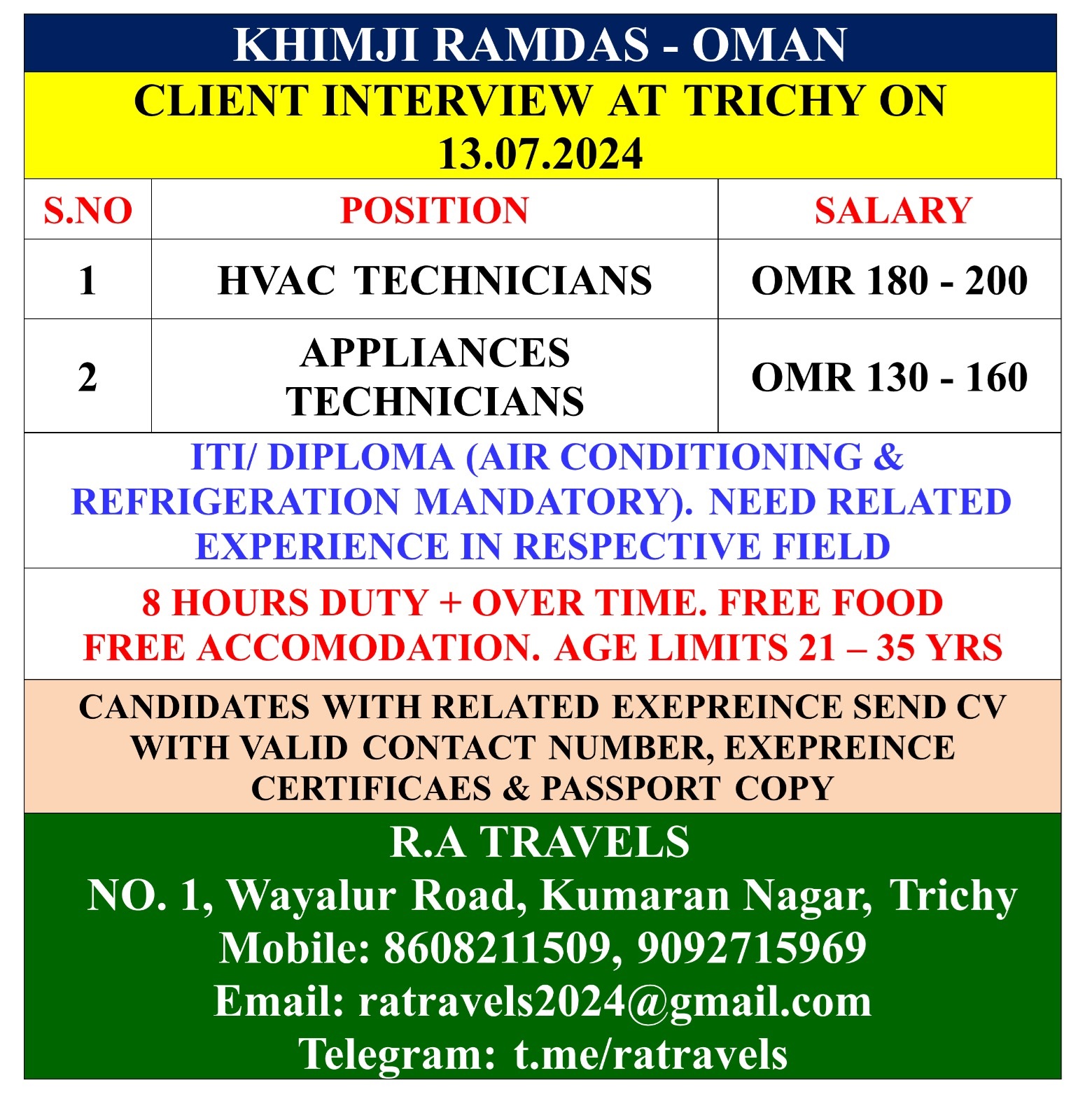 Khimji Ramdas Oman Careers – Client Interview at Trichy on 13-07-2024