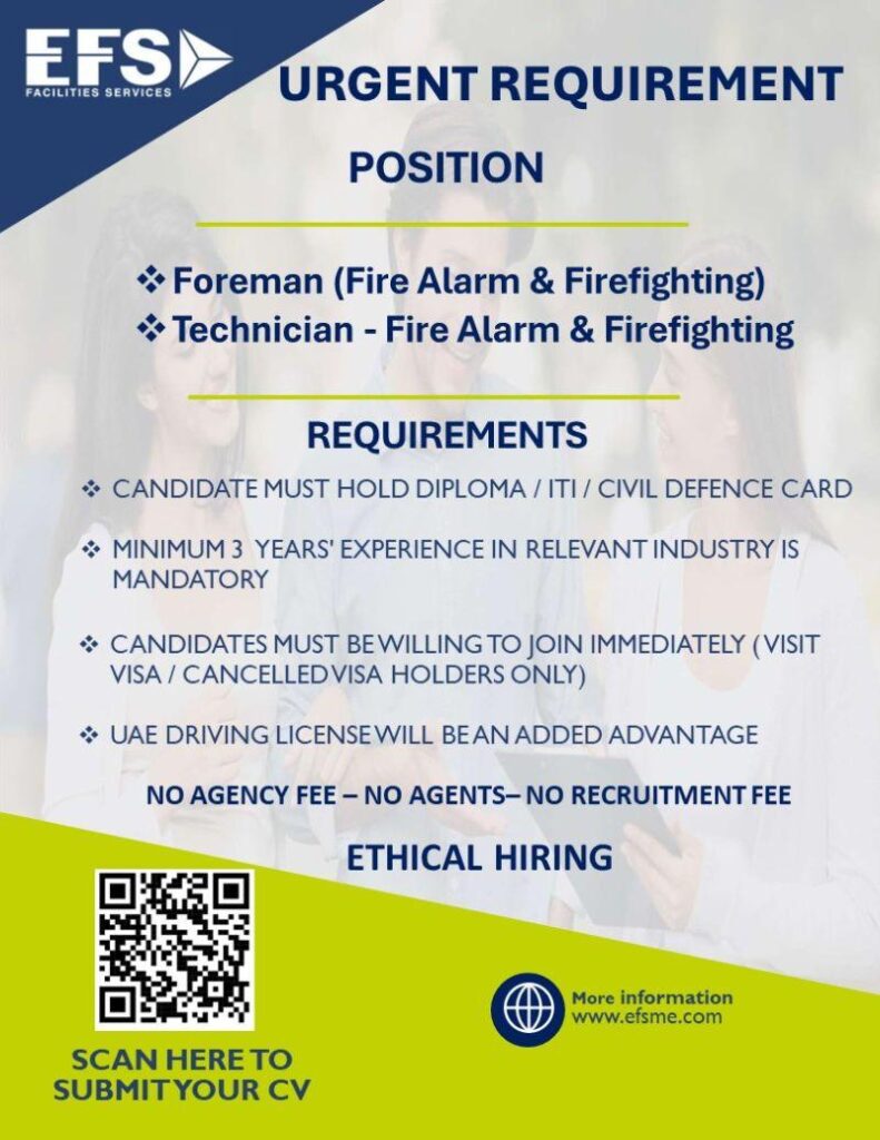 EFS Dubai Urgent Requirement Following Position 