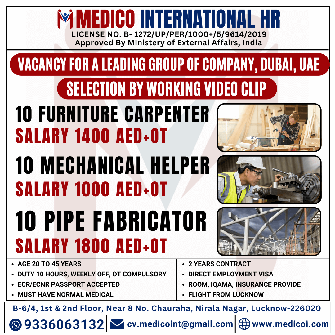 Dubai Hiring Following Vacancies -2024