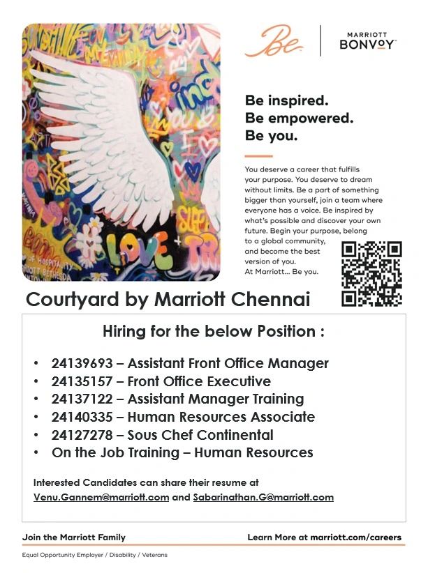 Marriott Chennai is Hiring for the Following Positions 2024