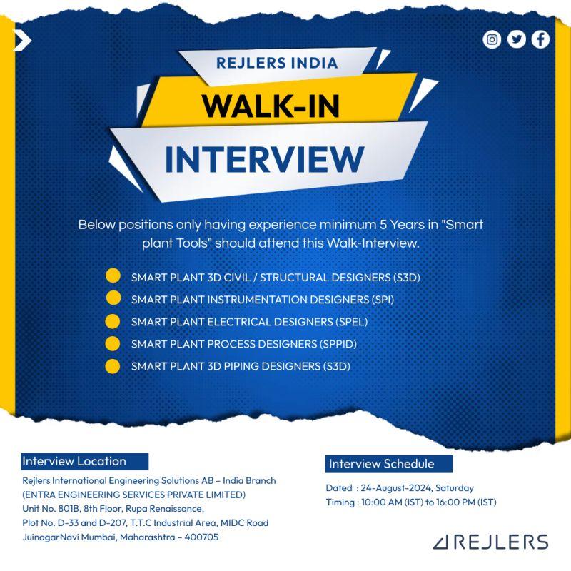 Rejlers India Walk-in-Interview on 24th Aug 24 from 10 am