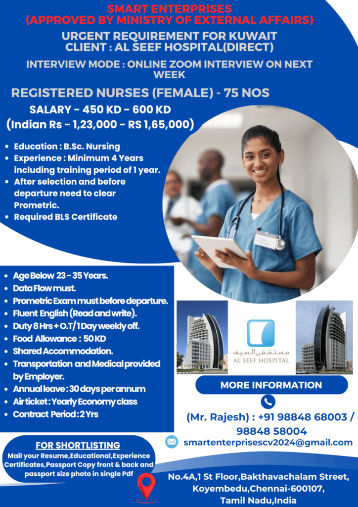 KUWAIT AL SEEF Registered Nurses Interview at Chennai 2024