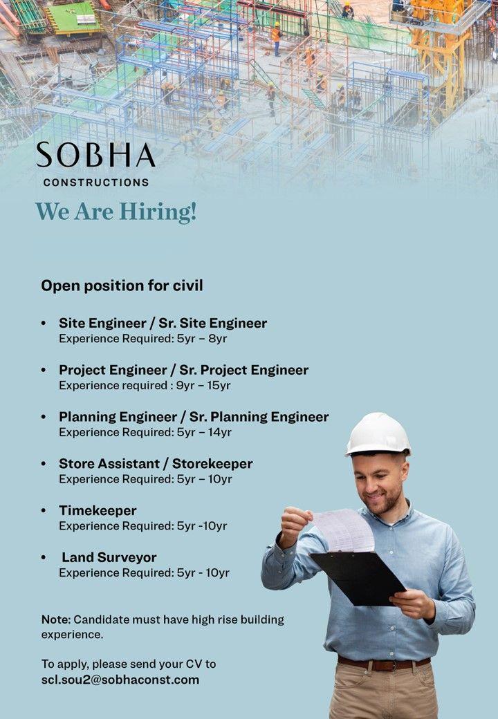 Sobha Constructions Dubai Hiring Following Positions Sep -24