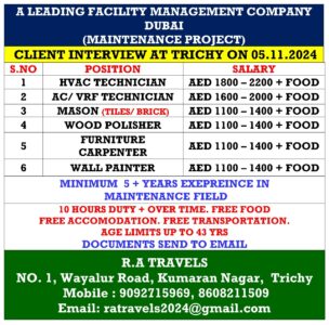 Dubai Facility Management Company Client Interview at Trichy on 05.11.24