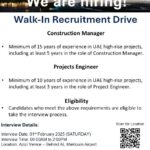 Dubai, United Arab Emirates Gardinia Contracting Company Walk-In-Interview on Saturday 01-Feb-2025 From 9:00AM to 2:00PM.