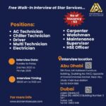 Dubai, Abu Dhabi STAR SERVICES LLC Hiring Free Walk-In Interview on Sunday to Friday 2nd Feb 2025 to 7th Feb 2025 Time: 08:00 am to 11:00 am.