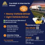 Dubai, Abu Dhabi STAR SERVICES LLC Heavy Vehicle Drivers and Light Vehicle Drivers Hiring Free Walk-In Interview on 2nd Feb 2025 to 7th Feb 2025 From: 08:00 am to 11:00 am.