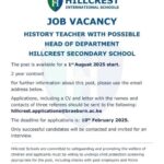 Kenya, Nairobi Hillcrest International School Hiring Following Positions and Application deadline 10th February 2025.