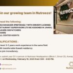 Kuwait Nutreeze Hiring Walk-In Interview on Wednesday 19th February 2025 Time – 1.00 pm to 3.00 pm.