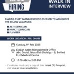 Dubai, Abu Dhabi Ejadah Asset Management Walk-in-Interview on Sunday, 09 Feb 2025 Time: 10:00 AM – 2:00 PM.