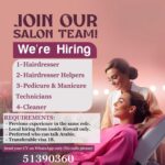 Kuwait Beauty Salon Urgent Hiring Following Positions in February 2025.