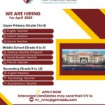 Dubai GEMS New Millennium School Hiring Following Position for April 2025.