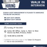 Dubai Ejadah Asset Management Hiring Walk-in-Interview on Sunday, 09 Feb 2025 Time: 10:00 AM – 4:00 PM.