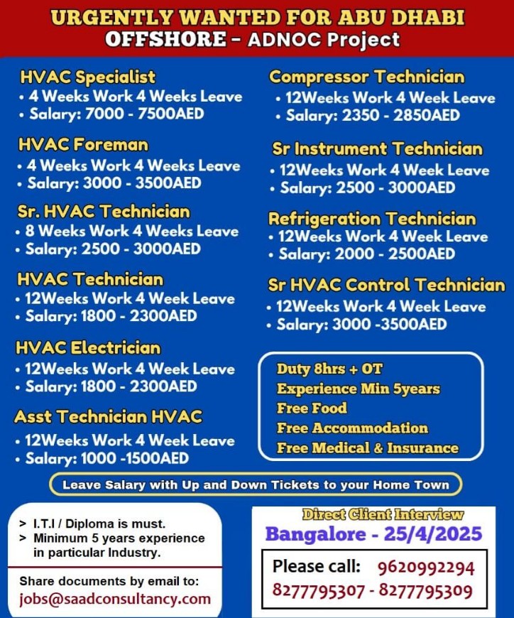 secure abu dhabi offshore jobs – walk-in bangalore | 25 april