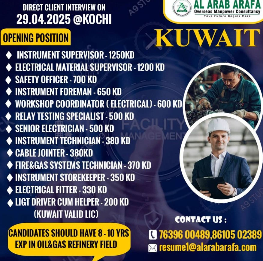 kuwait refinery jobs in kochi – secure your future 29 apr