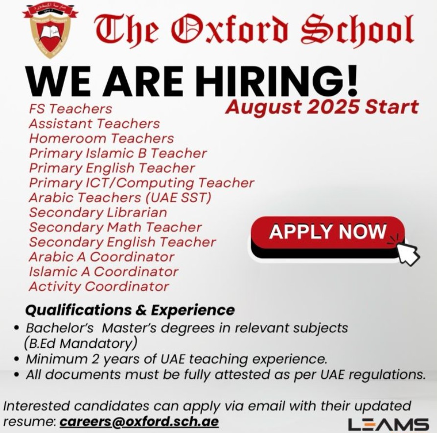oxford school uae teaching jobs – secure your spot august 2025