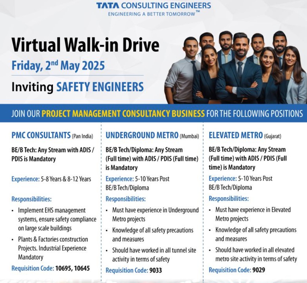 safety engineer jobs india 2025 – tata virtual walk-in on may 2!