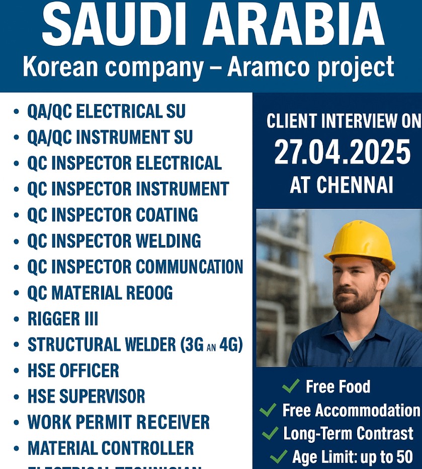 secure aramco saudi arabia jobs 2025 - chennai walk-in 27 april