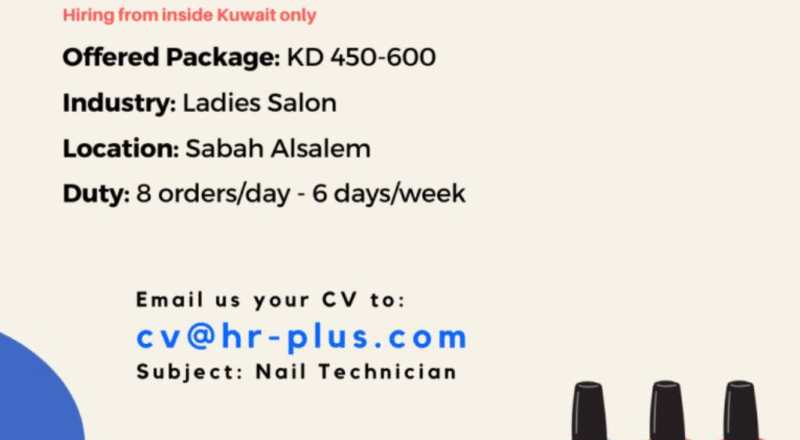 Shine Bright! Kuwait nail technician jobs april 2025 at top ladies salons