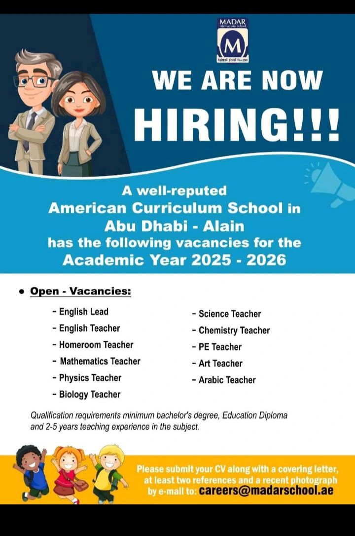 14 New Teaching Vacancies at Madar International School Abu Dhabi 2025