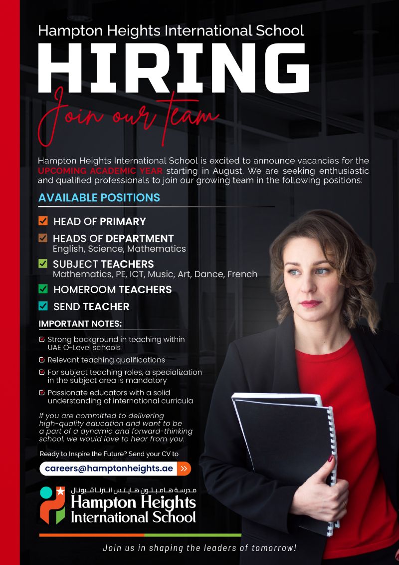 5 Exciting Opportunities to Join Our Passionate Team at Hampton Heights International School !!!