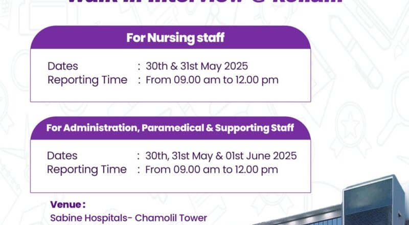 Urgent Hiring for Sabine Hospitals Kollam