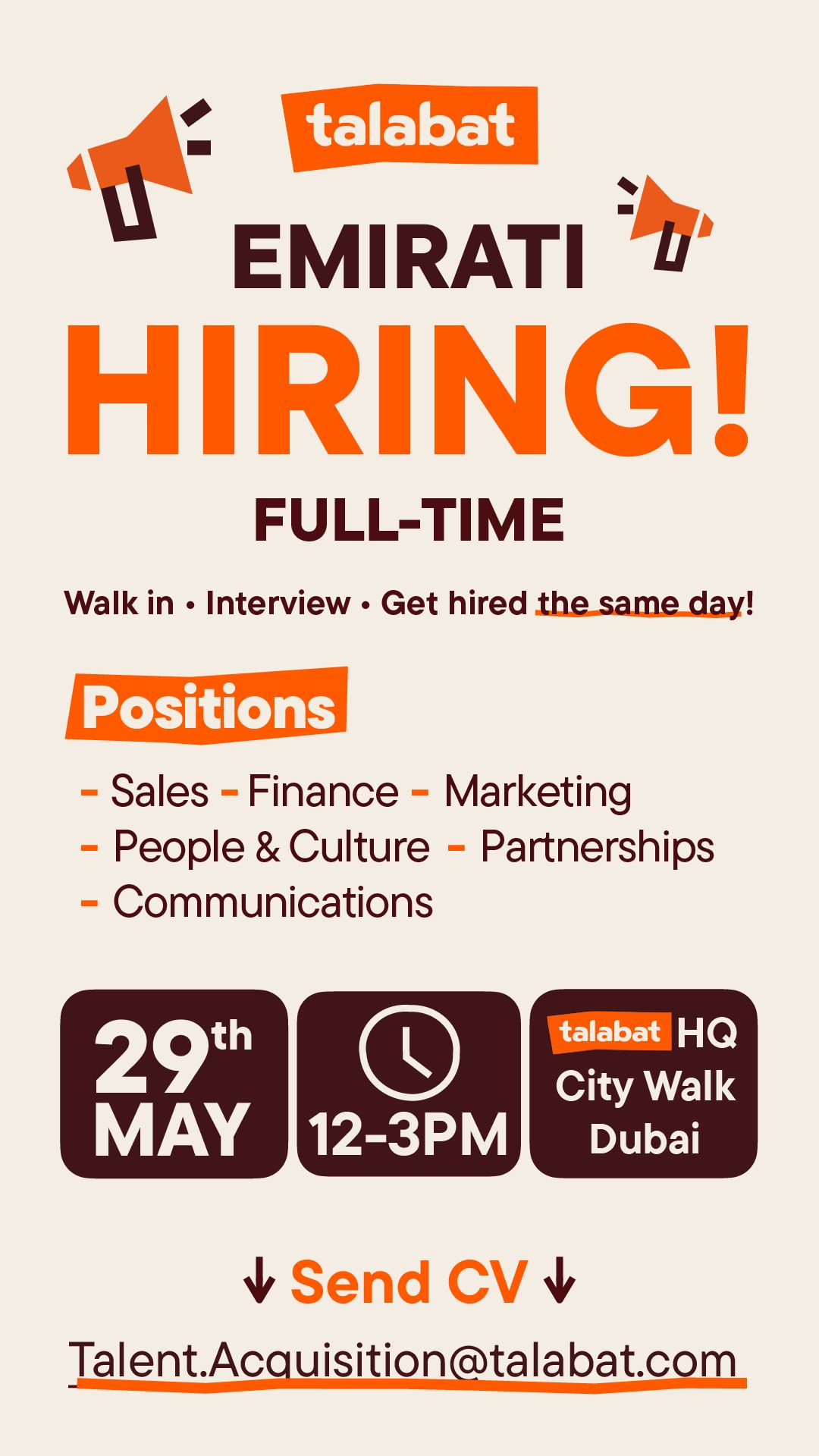 Talabat Hiring Jobs for Emiratis Dubai — Walk-In Interview on May 29, 2025