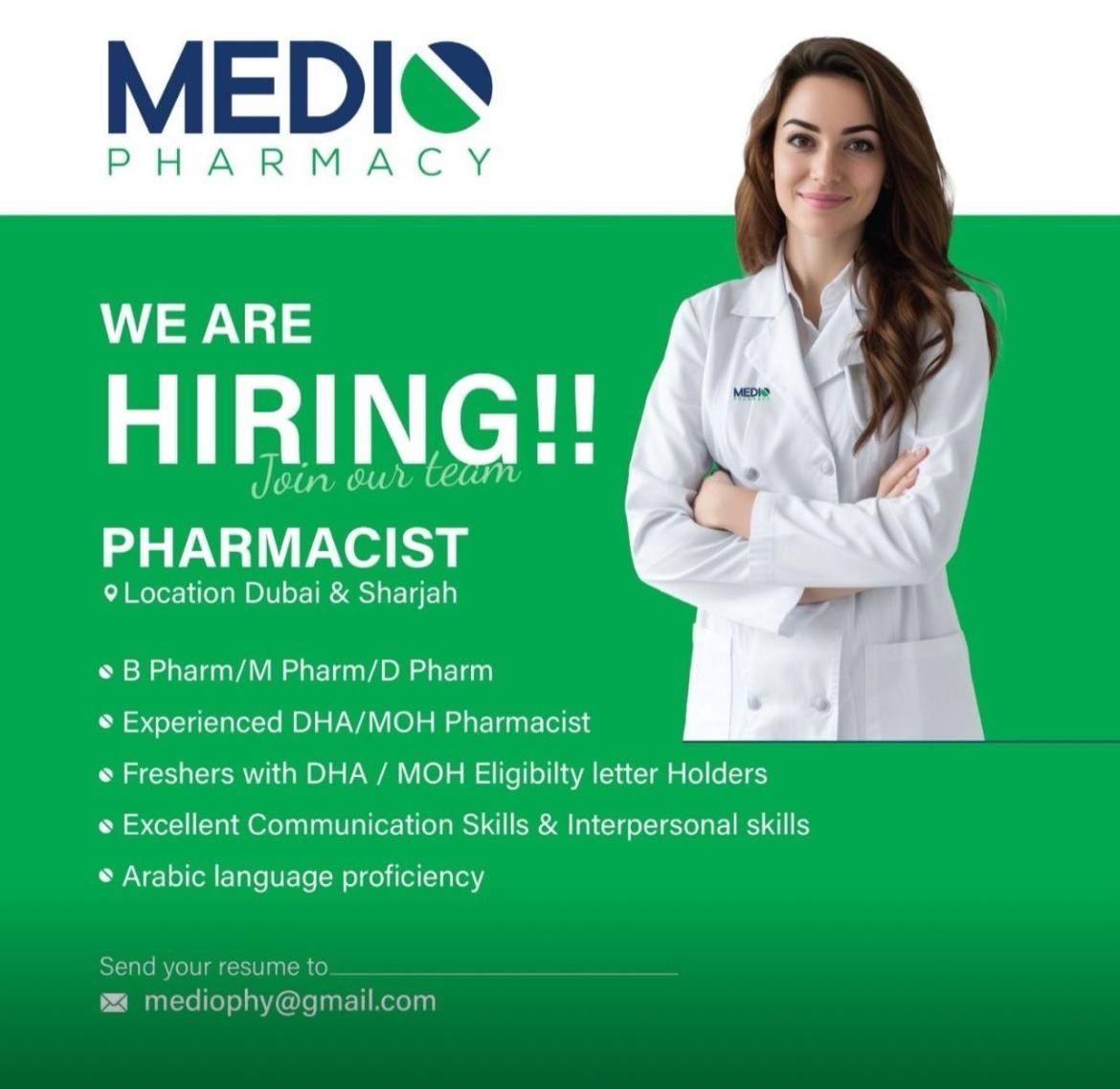 Top Pharmacist Jobs in Dubai and Sharjah - Apply to Medio Pharmacy Today