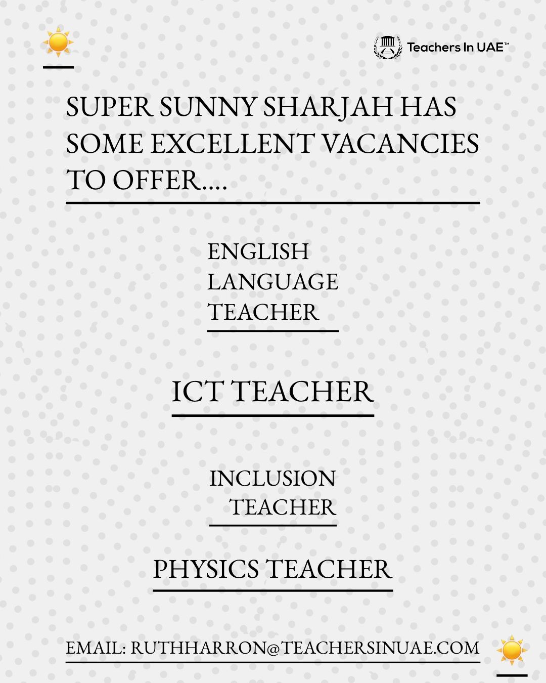 Sharjah teacher vacancies 2025
