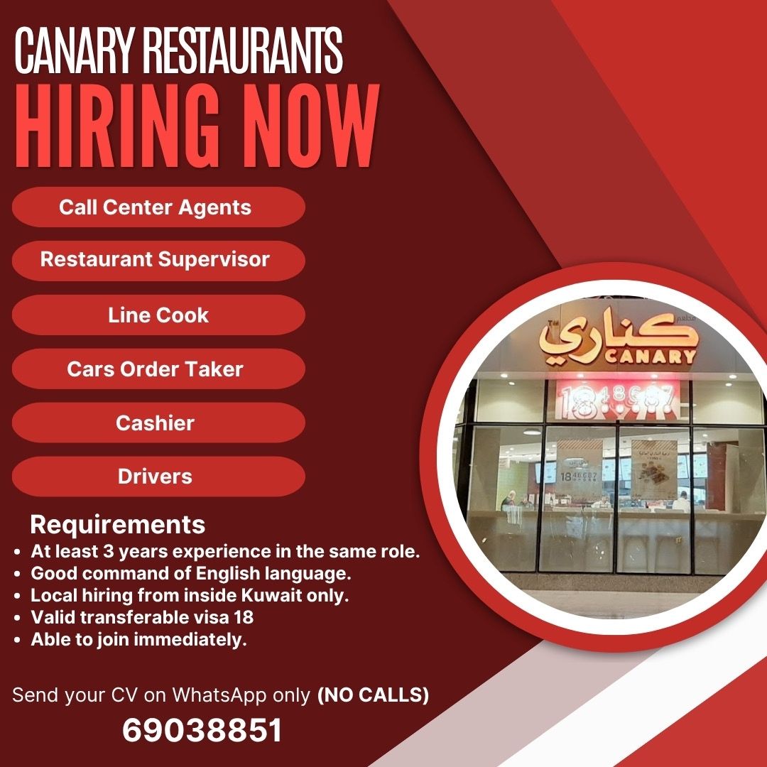 Canary Restaurants Job Vacancies in Kuwait 2025