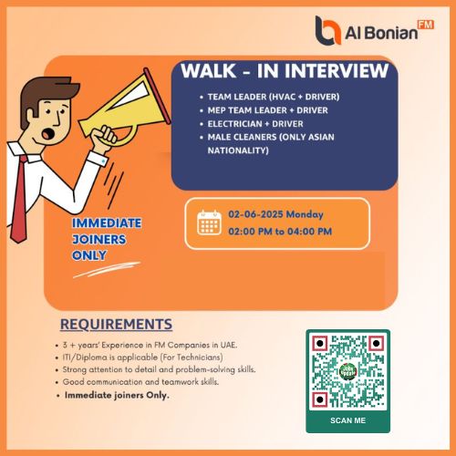 Al Bonian FM Dubai Careers Walk-In Interview 2025