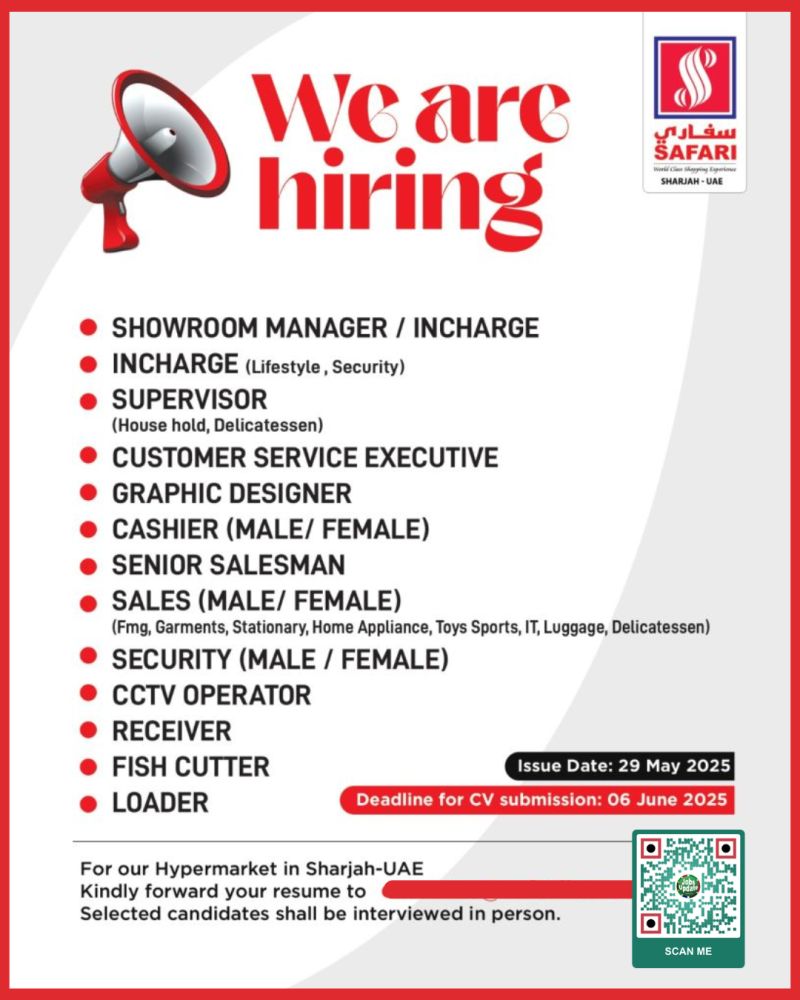 Safari Hypermarket UAE Retail Jobs 2025: 14 Urgent Vacancies 