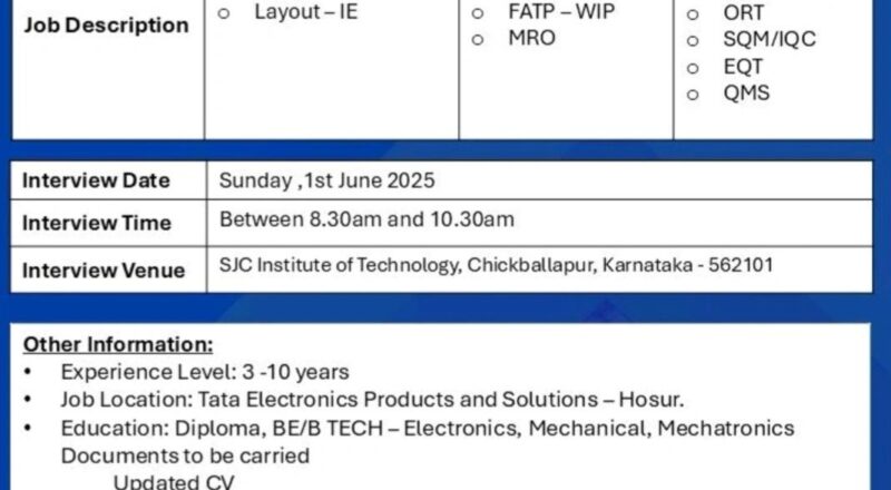 Tata Electronics Walk-In Interview 2025