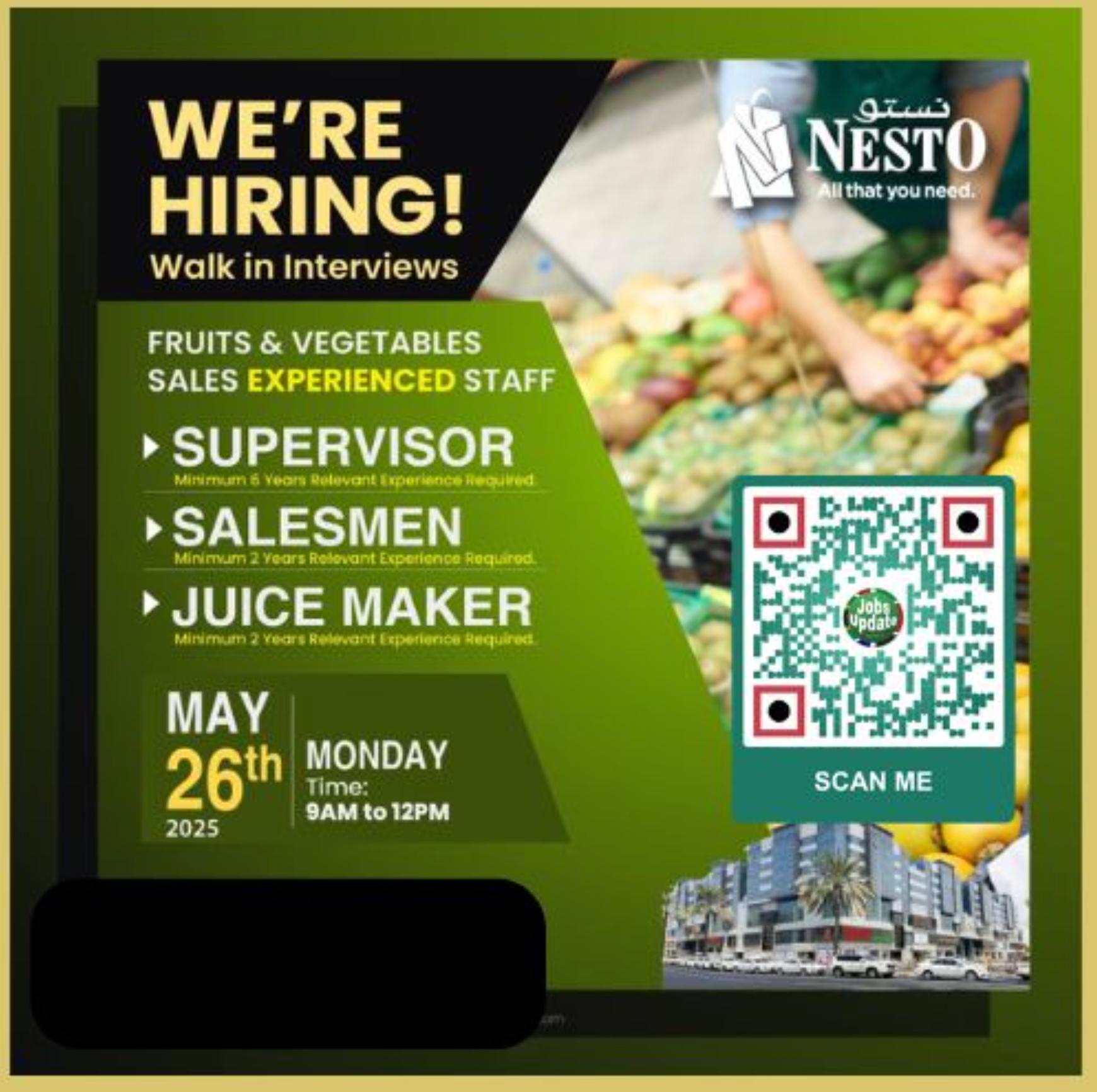 apply for juice maker jobs in dubai – nesto walk-In drive 26 may 2025