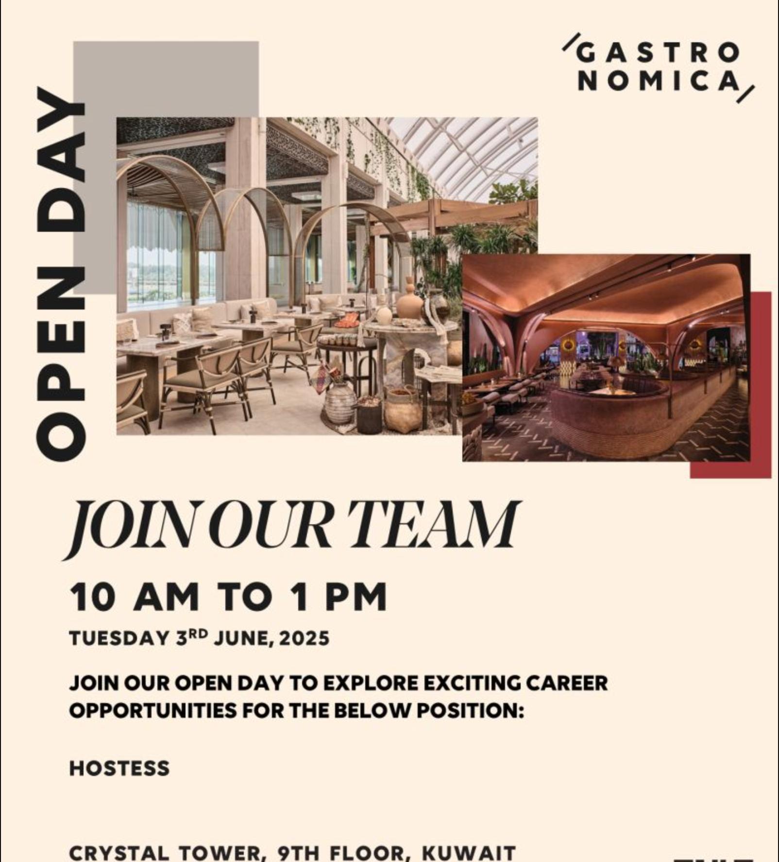 Gastronomica Kuwait Hospitality Jobs Walk-In – Rewarding Hostess Jobs This June 3rd